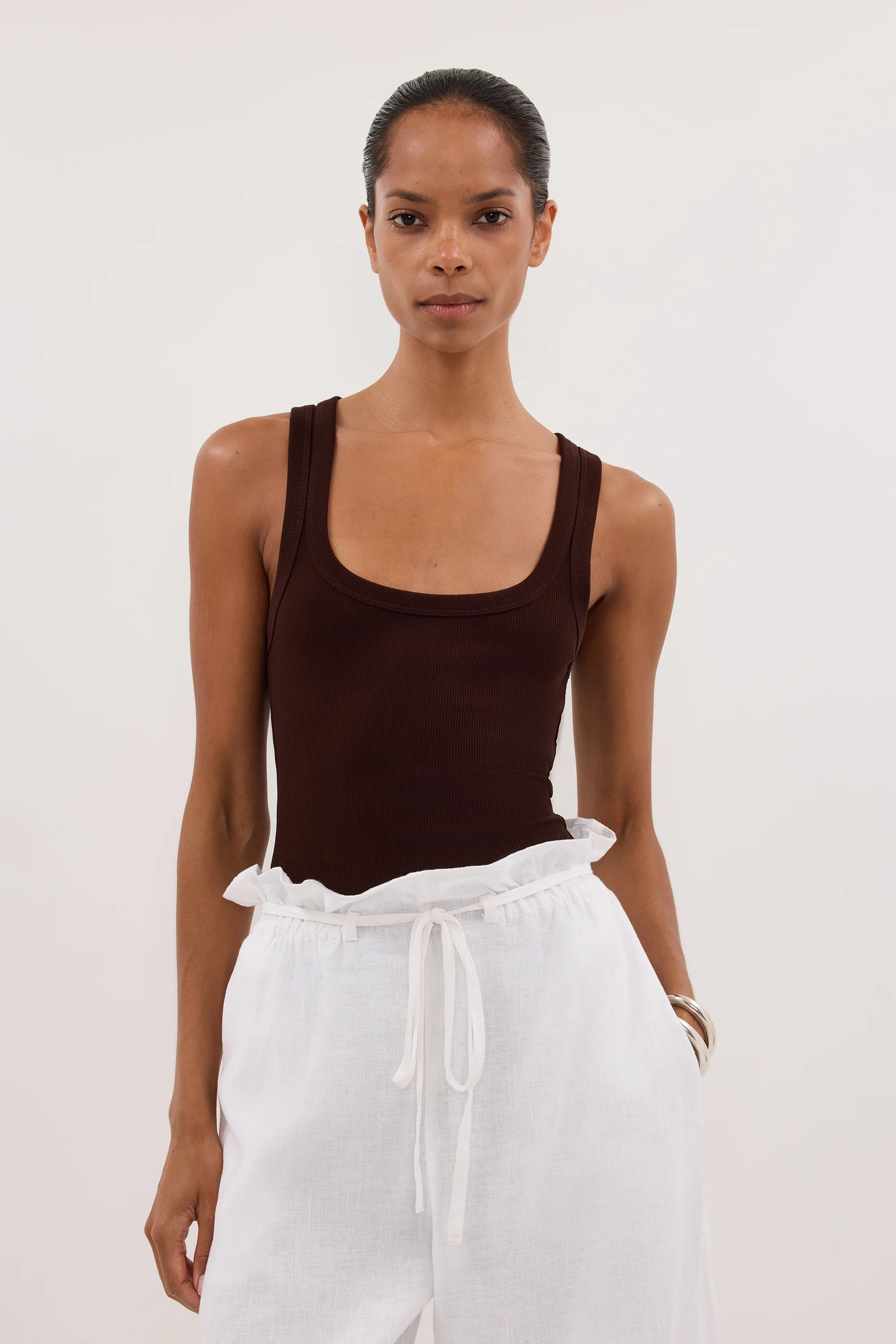 CLARA BURNT CHOC SCOOP NECK TANK | DISSH