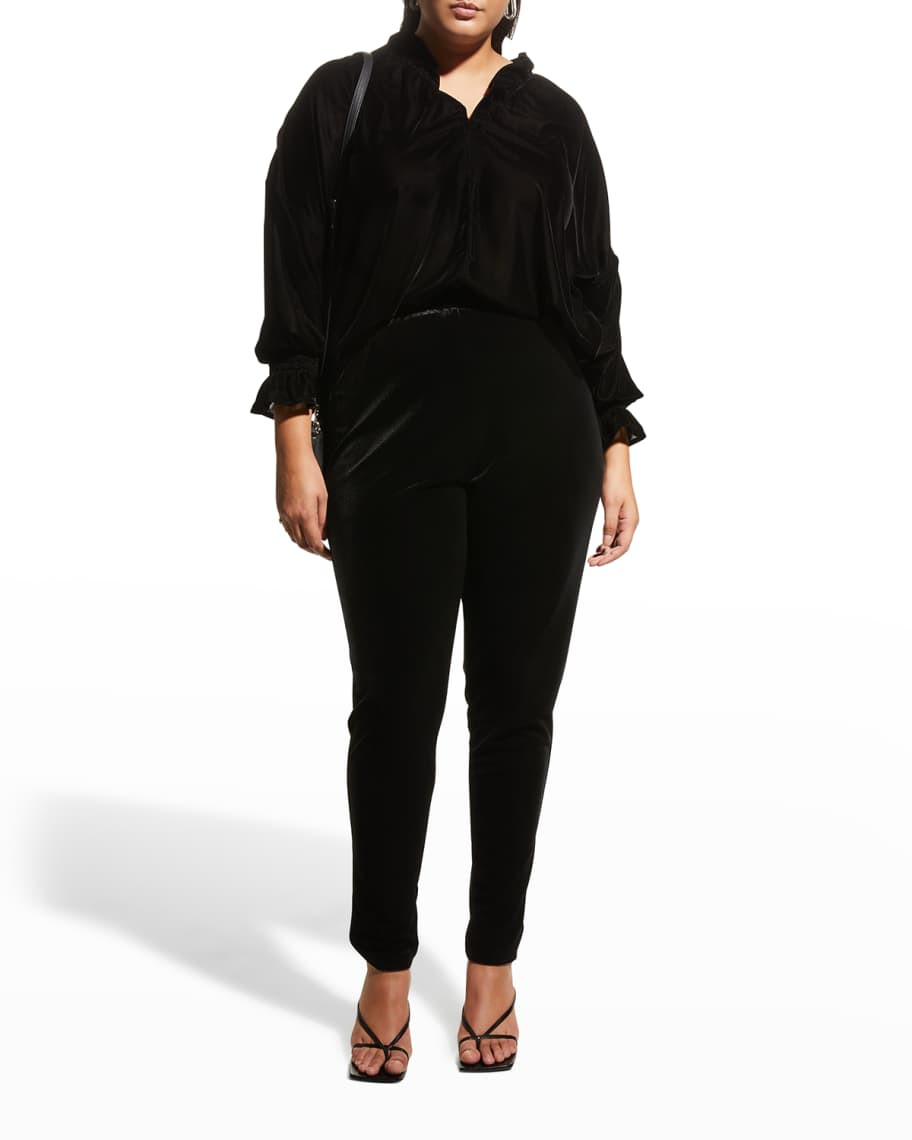 Caroline Rose Plus Size Stretch Velvet Slim Legging Pants | Neiman Marcus