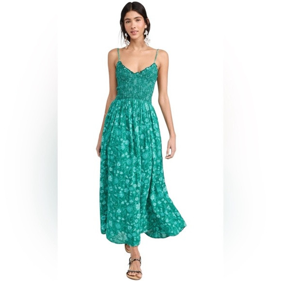 FREE PEOPLE  Sweet Nothings Midi Dress in Forest Combo Green, Size XL | Poshmark