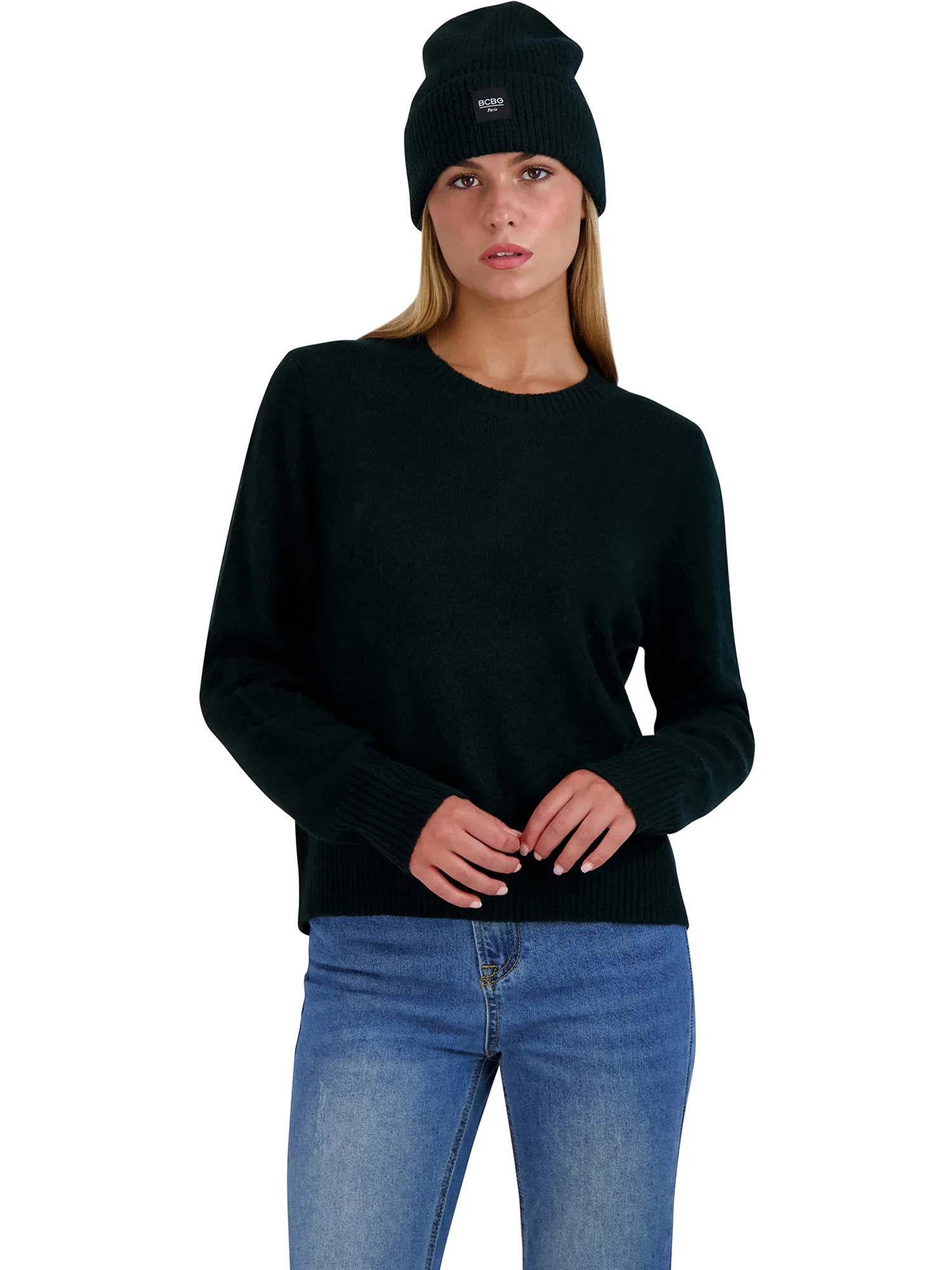 BCBG Paris Women's Long Sleeve Crewneck and Beanie Gift Set - Walmart.com | Walmart (US)