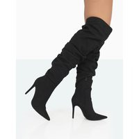 Lariza Black Faux Suede Pointed Toe Stiletto Over the Knee Boots | Public Desire