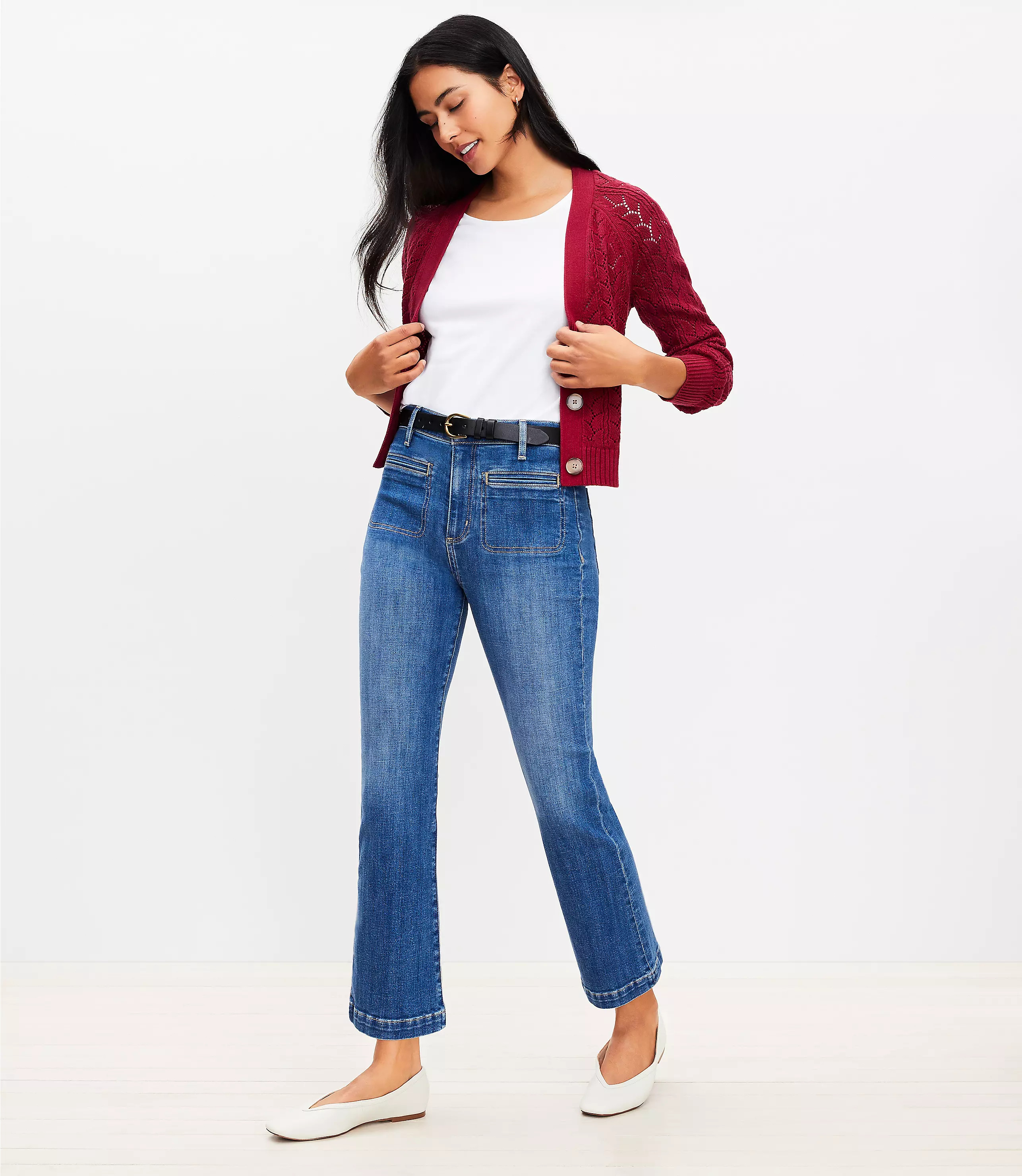 Welt Pocket High Rise Kick Crop Jeans in Classic Mid Wash | LOFT