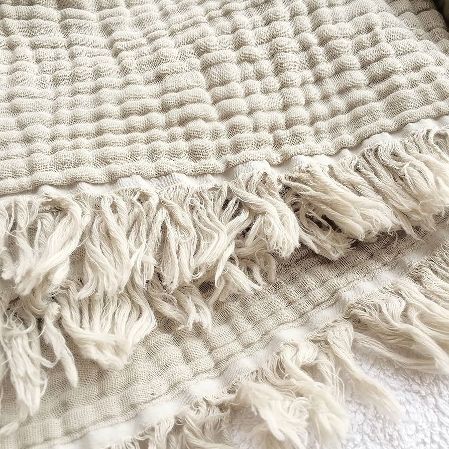 100% Organic Muslin Cotton Large Throw Blanket for Adult, Couch, 4-Layer Pre-Washed Plant Dyed Ya... | Amazon (US)