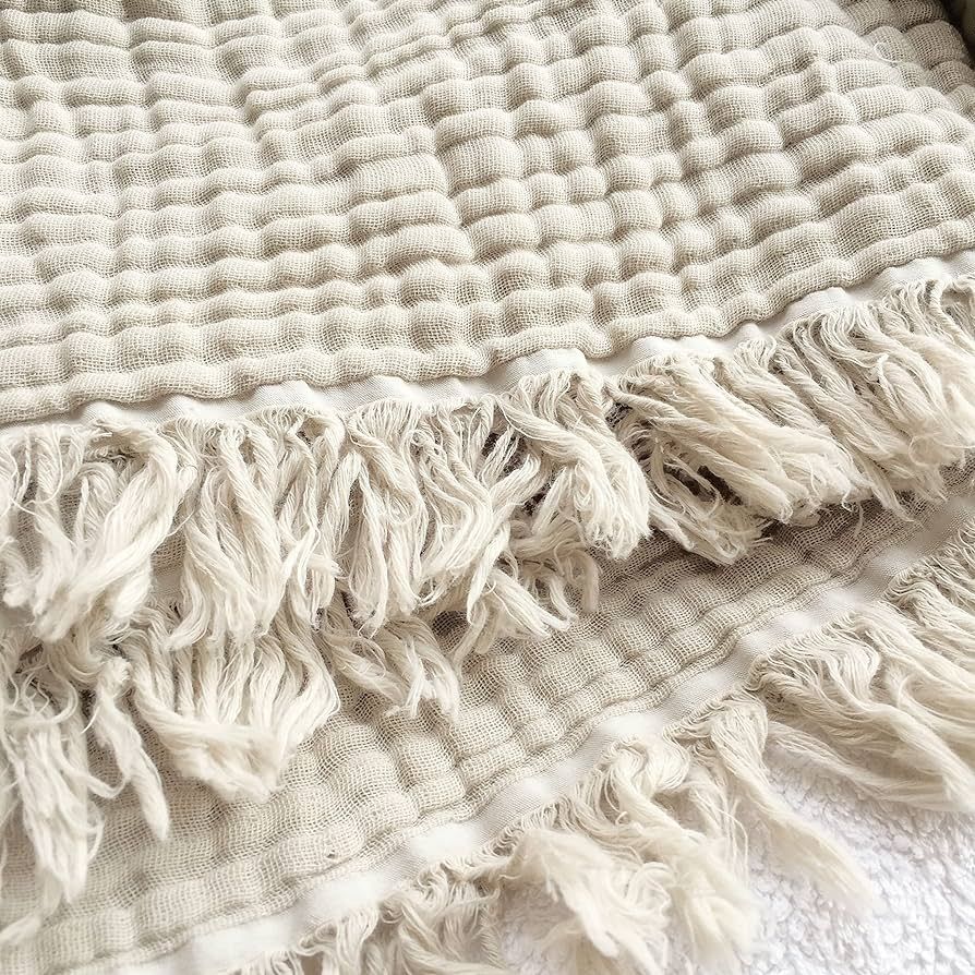 100% Organic Muslin Cotton Throw Blanket for Couch Adults, Kids, 4-Layer Plant Dyed Yarn, Soft Br... | Amazon (US)