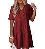 Dokotoo Womens Summer Dresses 2026 V Neck A Line Short Sleeve Casual Ruffle Babydoll Mini Dress | Amazon (US)