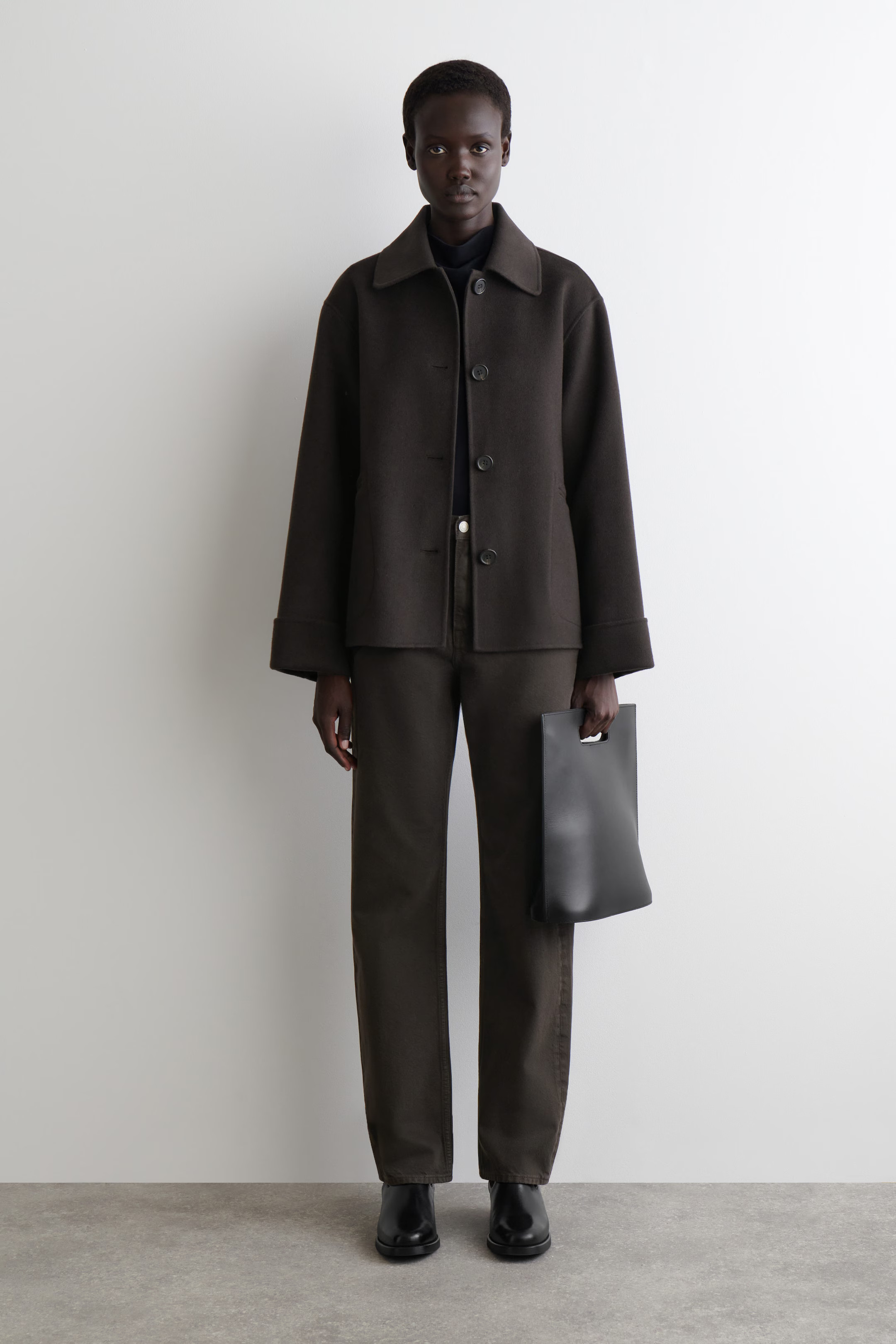 DOUBLE-FACED WOOL SHORT JACKET - DARK BROWN | COS GB | COS UK