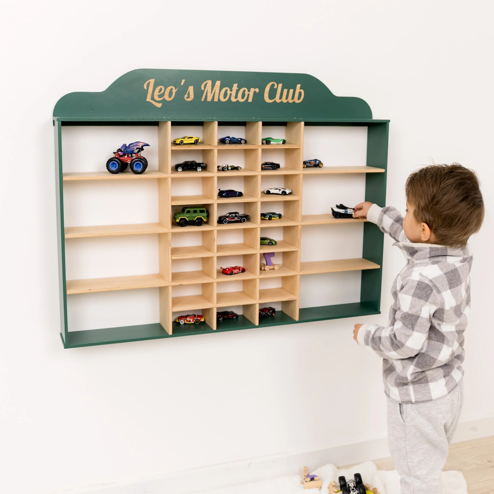 Wooden Wall-Mounted Toy Car Garage - Green | Enjoy The Wood Inc.
