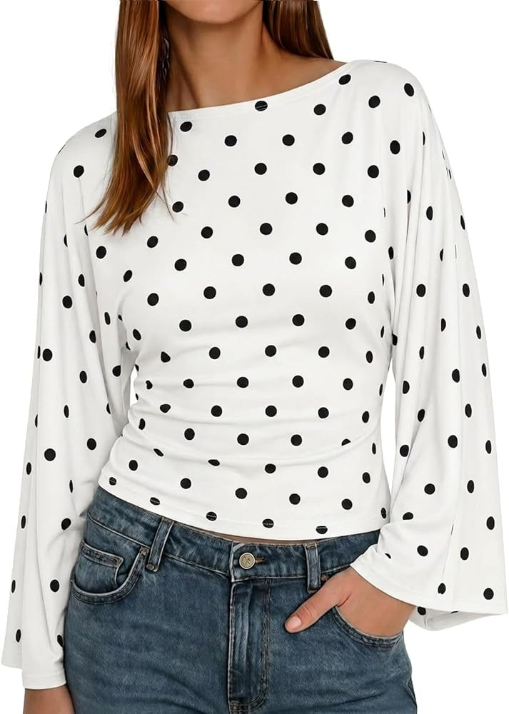 Cicy Bell Women Bell Long Sleeve Wrap Tops Tie Back Boat Neck T Shirt | Amazon (US)