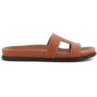 Dune London Wide Fit Loupa Comfort-Footbed Flat Leather Sandals - Tan | Very (UK)