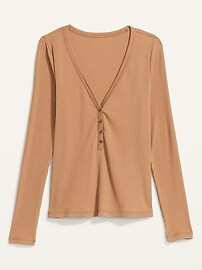 Fitted Long-Sleeve Rib-Knit Henley Top for Women | Old Navy (US)