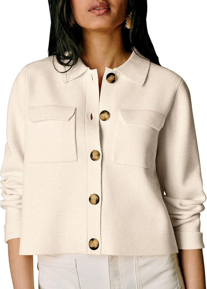 Senllen Womens Merino Cropped Shacket Jacket Button Down Coat Tops Spring Fall Long Sleeve Cardig... | Amazon (US)