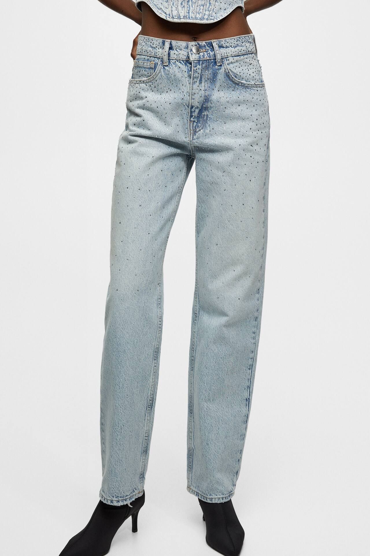 Straight-leg jeans with rhinestones | Blue Jeans Outfit | Work Pants | PULL and BEAR UK