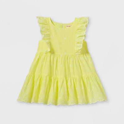 Toddler Girls' Tiered Ruffle Sleeve Embroidered Dress - Cat & Jack™ Bright Yellow | Target