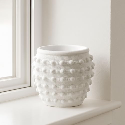 Modern Ceramic Flower Pot with Bubble Texture – Decorative Round Stoneware Planter for Indoor and Outdoor Plants – Unique Contemporary Accent for Garden, Patio, or Home Decor – 9" White | Amazon (US)