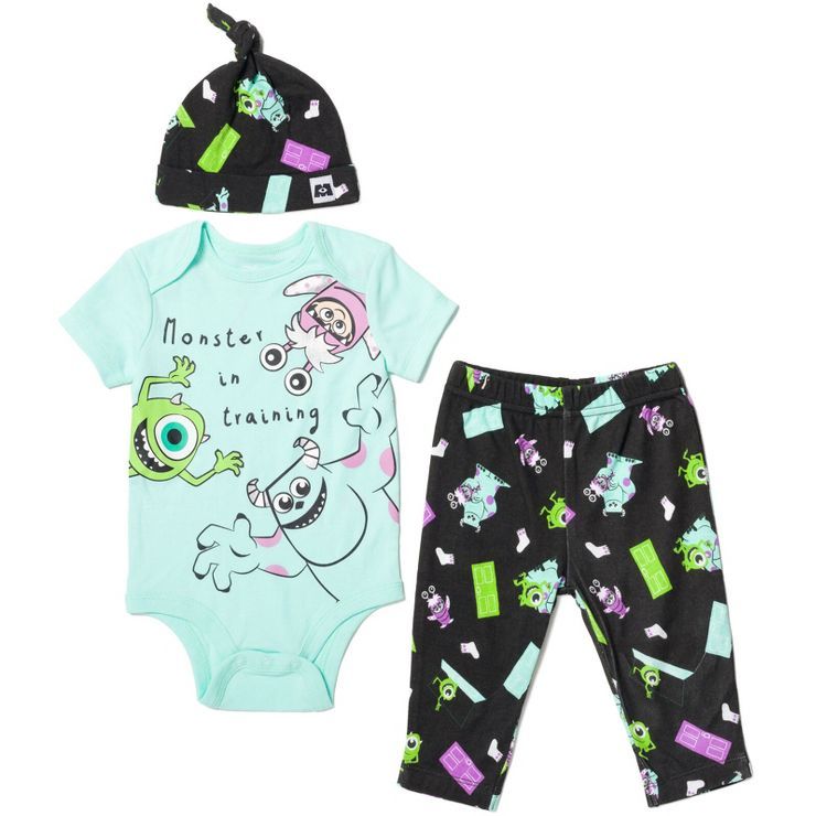 Disney Pixar Monsters Inc. Sulley Boo Mike Wazowski Baby Bodysuit Pants and Hat 3 Piece Outfit Se... | Target