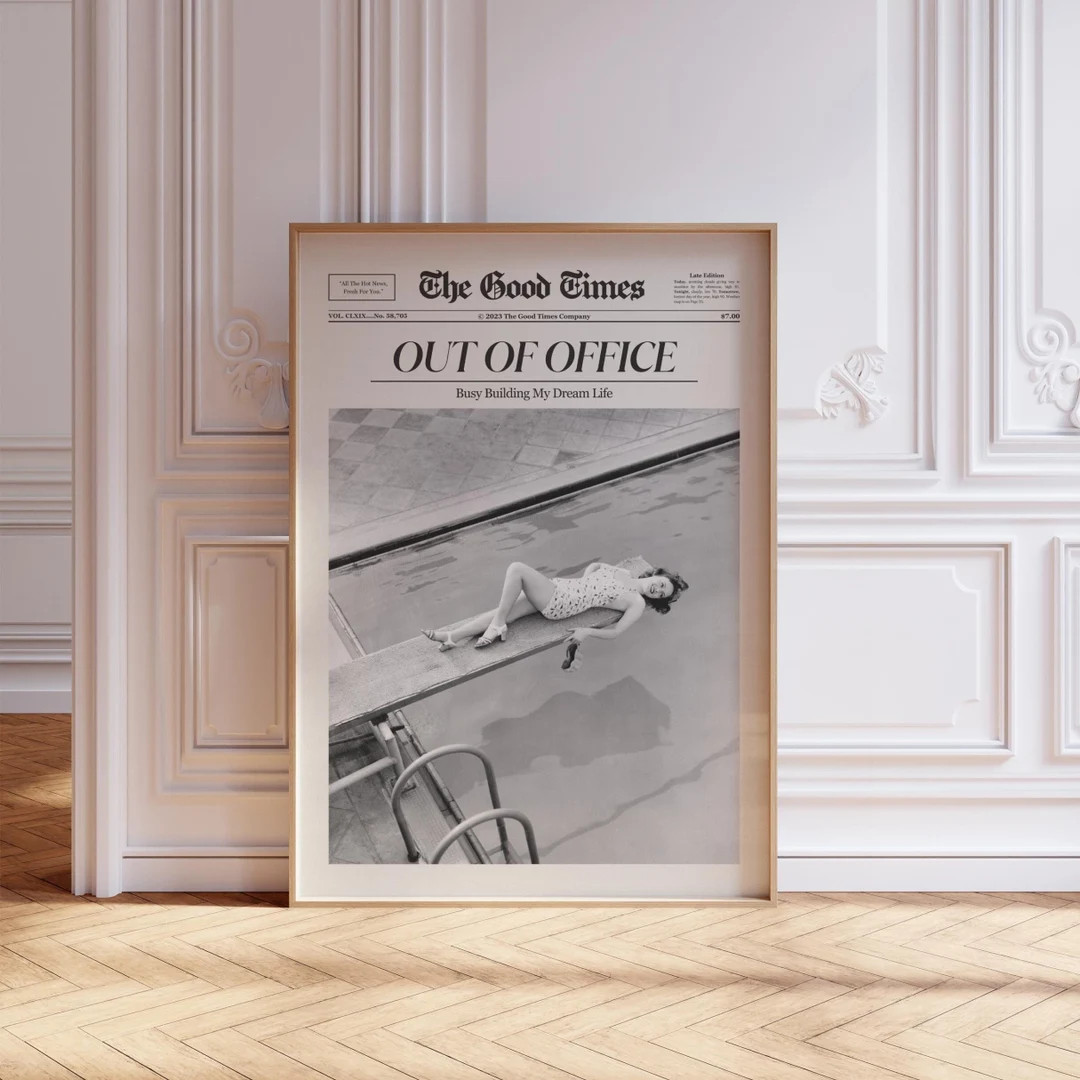 Retro Out of Office Print Trendy Newspaper Wall Art Beachy Dorm Room Decor for Girls Vintage Maga... | Etsy (US)