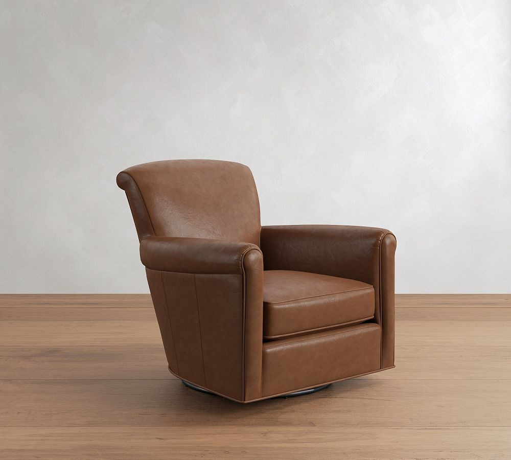 Irving Roll Arm Leather Swivel Chair | Pottery Barn (US)