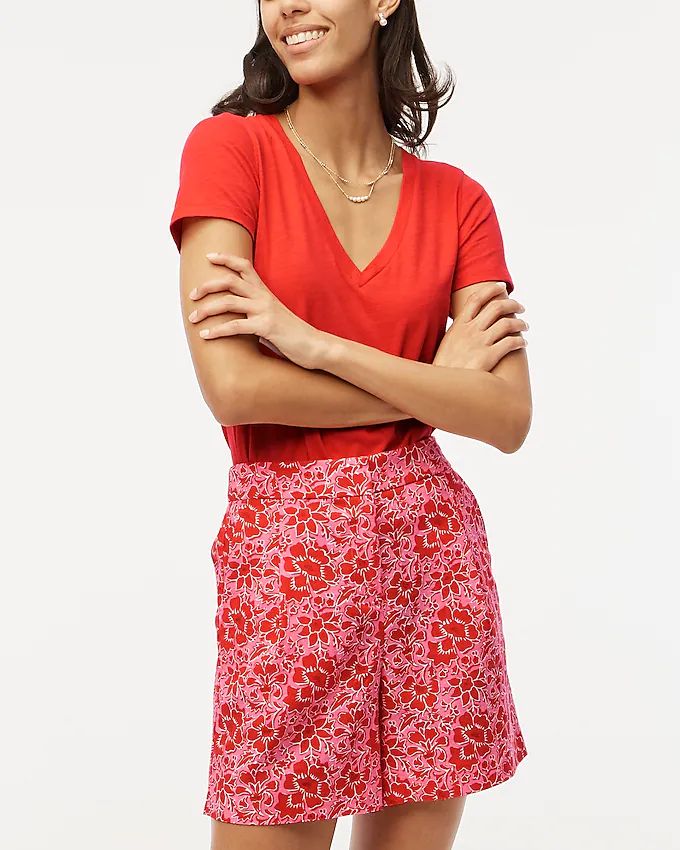 Printed elastic-back linen-blend pleated short | J.Crew Factory