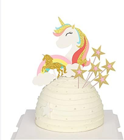 cake decorations 7pcs-2 Unicorn Cake Topper and 5 Gold Stars, Unicorn Rainbow Cake Topper, Unicorn T | Amazon (US)