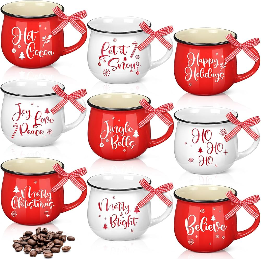 Nitial 9 Pcs Christmas Mugs Winter Mugs Christmas Mini Coffee Mug with Ribbon Holiday Coffee Cup ... | Amazon (US)