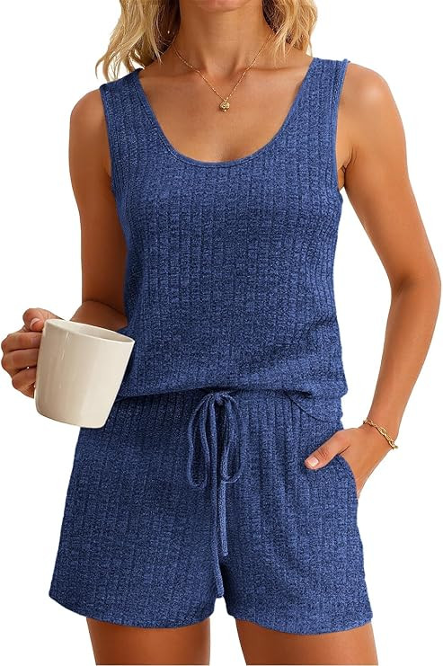 Imily Bela Womens Pajama Sets 2 Piece Sleeveless Summer Pjs Ribbed Knit Tank Top and Shorts Cute ... | Amazon (US)