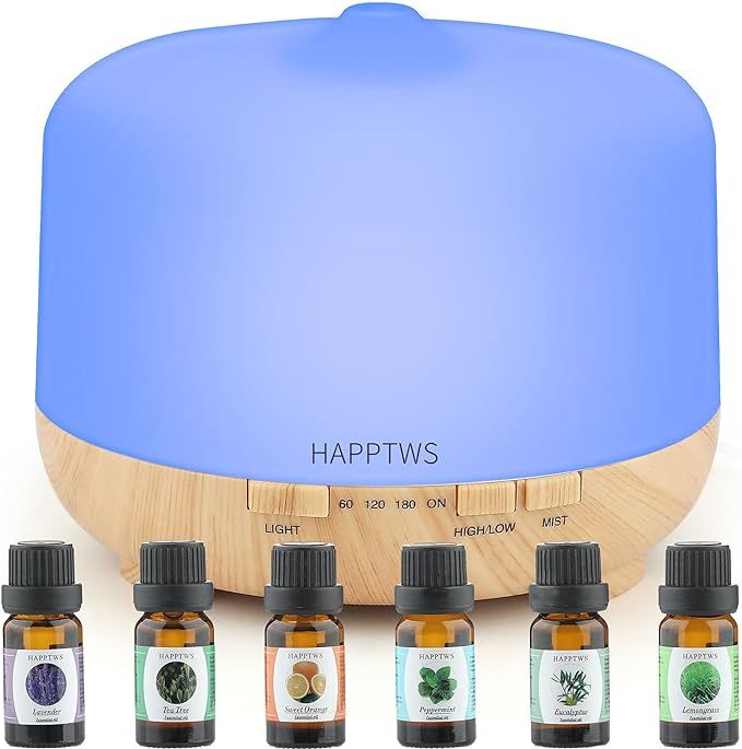 HAPPTWS Essential Oil Diffuser, Cold Mist humidifier, with 4 timers and 7 Color Settings, Automat... | Amazon (US)
