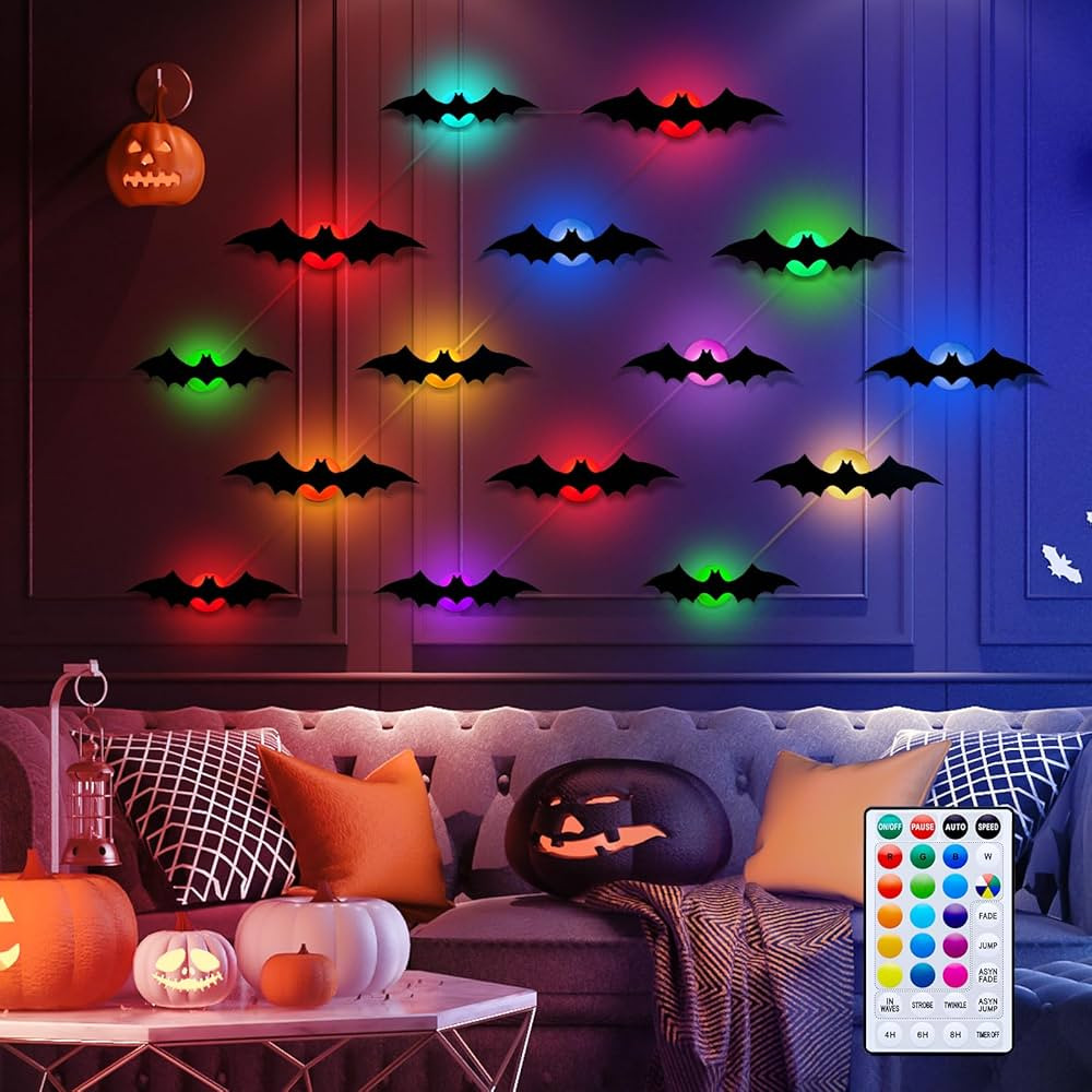 Remote USB LED Halloween Decoration Bats,Color Changing 15 Pcs DIY 3D Lighted Bats Stickers for H... | Amazon (US)