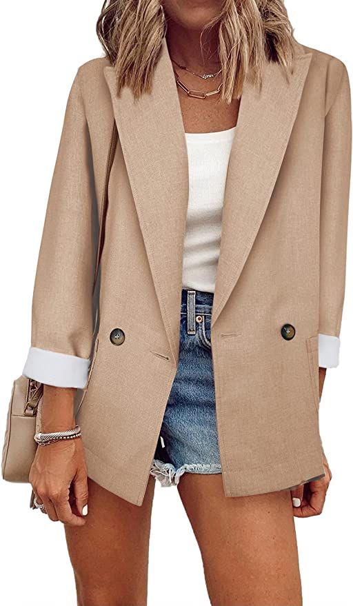 Asvivid Womens Casual Pocketed Office Blazers Draped Open Front Cardigans Jacket Work Suit | Amazon (US)