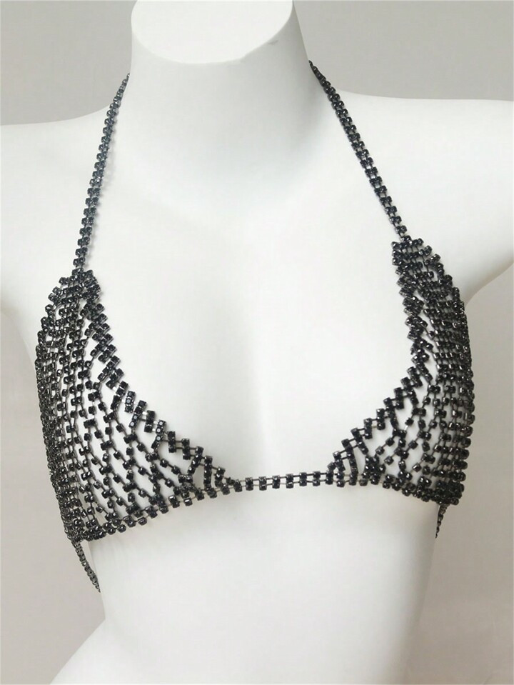 Black Rhinestone Triangle Bra Body Chain | SHEIN