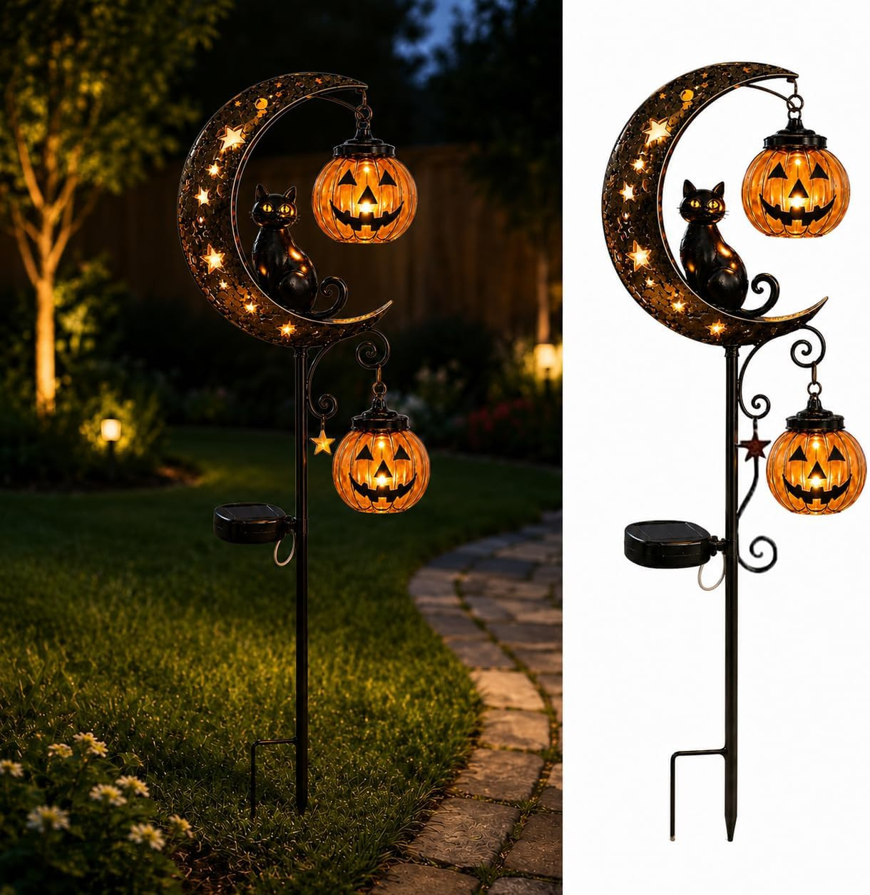 Halloween Black Cat & Pumpkin Moon Solar Garden Stake Light | Amazon (US)