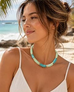 Chunky Beaded Necklace For Women, Boho Resin Handmade Mint Green Bead Necklaces With Gold Spacer ... | Amazon (US)