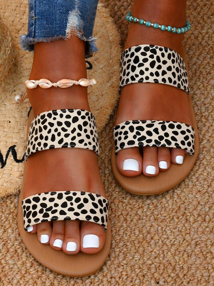 Leopard Pattern Double Strap Slide Sandals | SHEIN