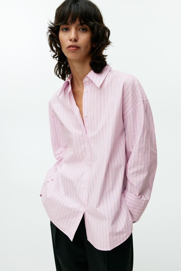 Relaxed Poplin Shirt - Long sleeve - Regular length - Pink - Ladies | H&M GB | H&M (UK, MY, IN, SG, PH, TW, HK)