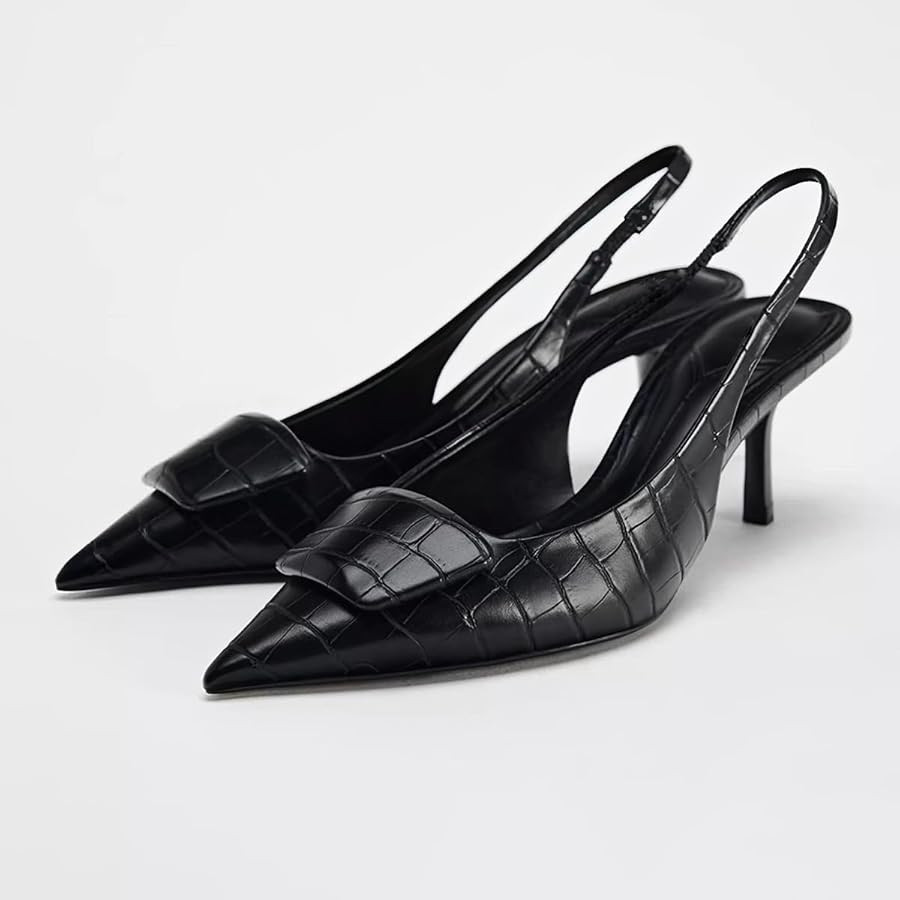 Women's Fabric High-Heel Slingback Shoes Bow Detail On The Front Elastic Strap Around The Back Po... | Amazon (US)