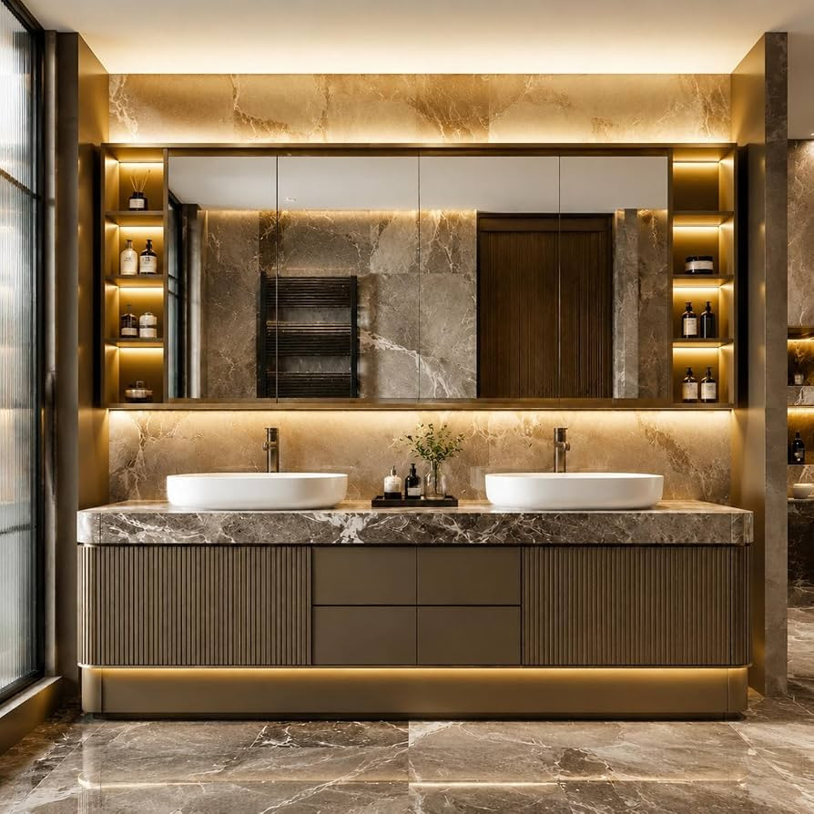 52 in Freestanding Double Bathroom Vanity with Sinks & LED Mirror | Amazon (US)