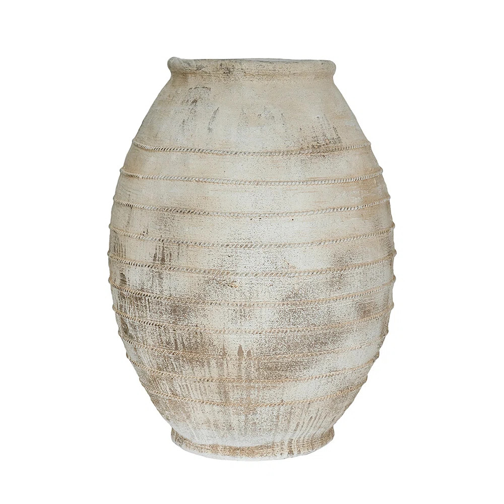 Magnesium Flower Pot with Weathered White Finish and Ridged Texture | Wayfair North America