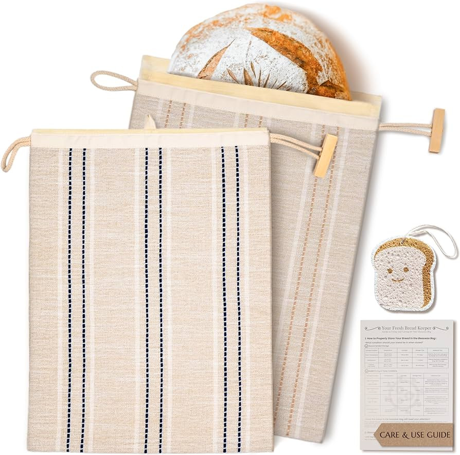JACYAO'S Beeswax Bread Bags for Sourdough (2 Pack), Sourdough Bread Bags with Removable Beeswax L... | Amazon (US)