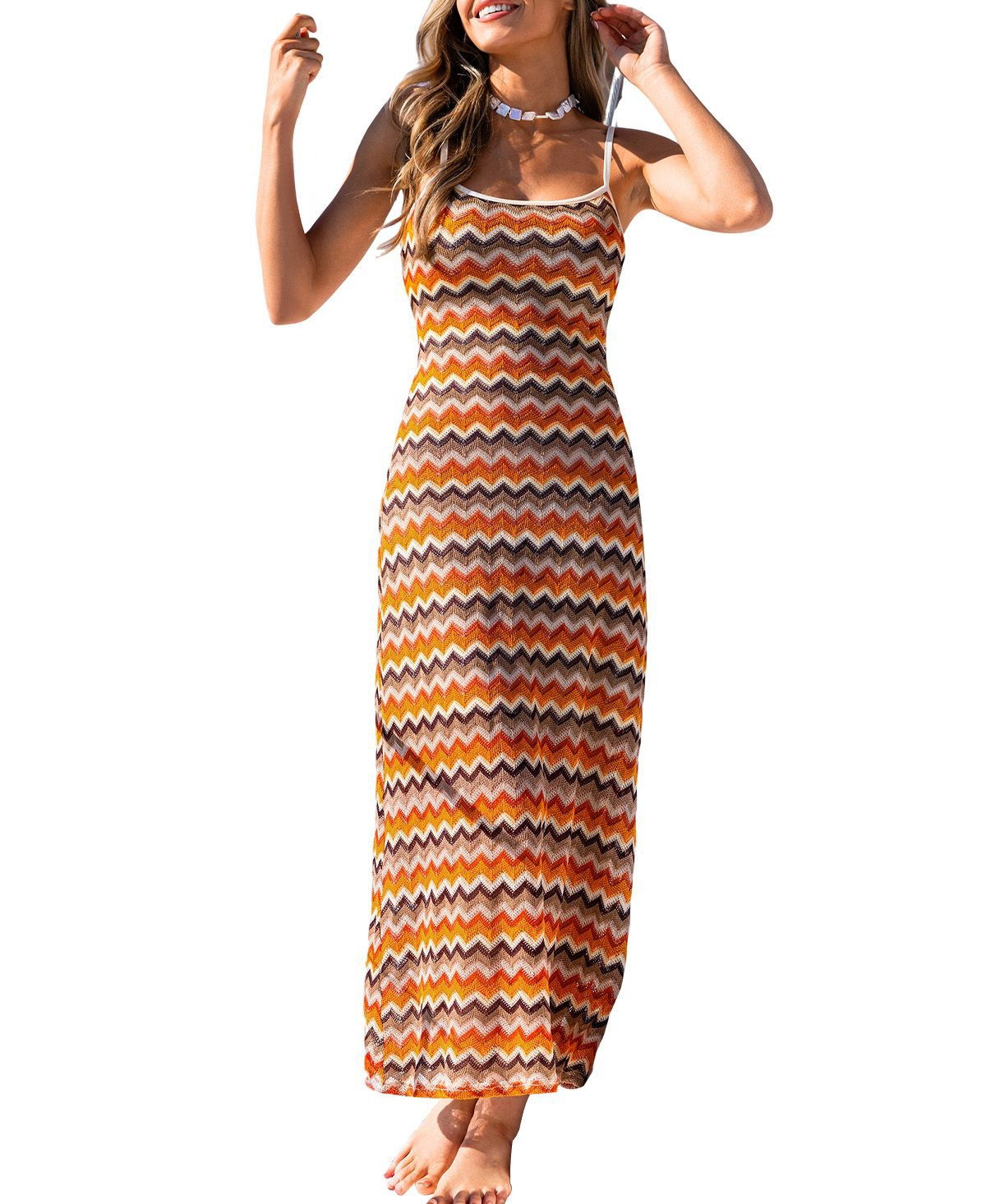 Cupshe Women's Neon Moon Striped Maxi Beach Dress - White | Macy's