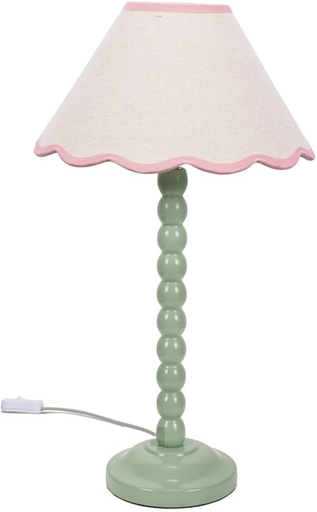 ValueLights | Sage Green Bobbin Stem Table Lamp with Pink Trim Scallop Shade | Home D\u00e9cor, B... | Amazon (UK)