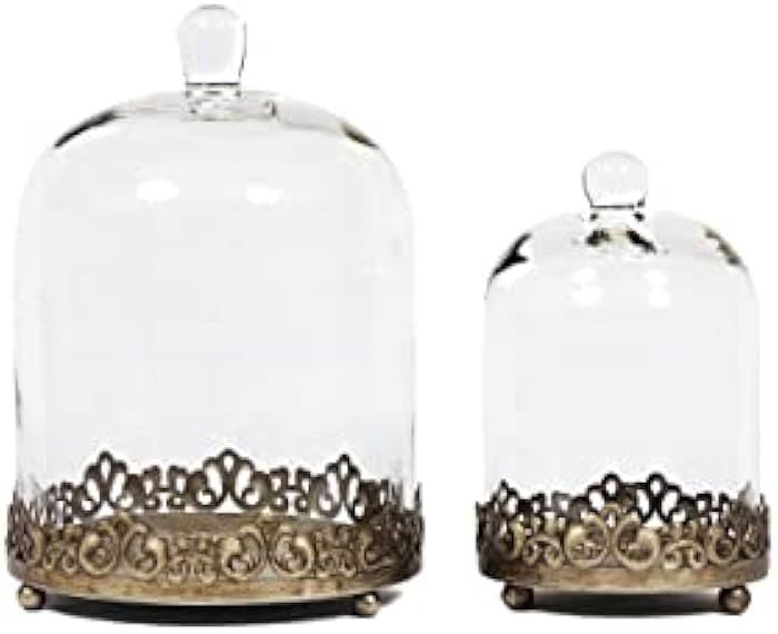 Large Thick Mouth Blown Glass Cloche with Metal Base of Baroque Style in Set of 2, 11.4" H x 8" and  | Amazon (US)