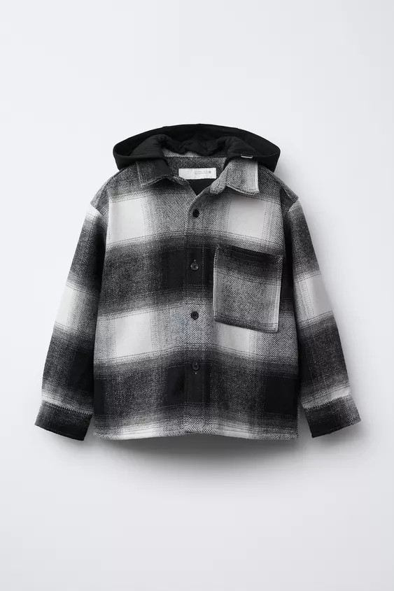 PLAID OVERSHIRT WITH REMOVABLE PLUSH HOOD | Zara US
