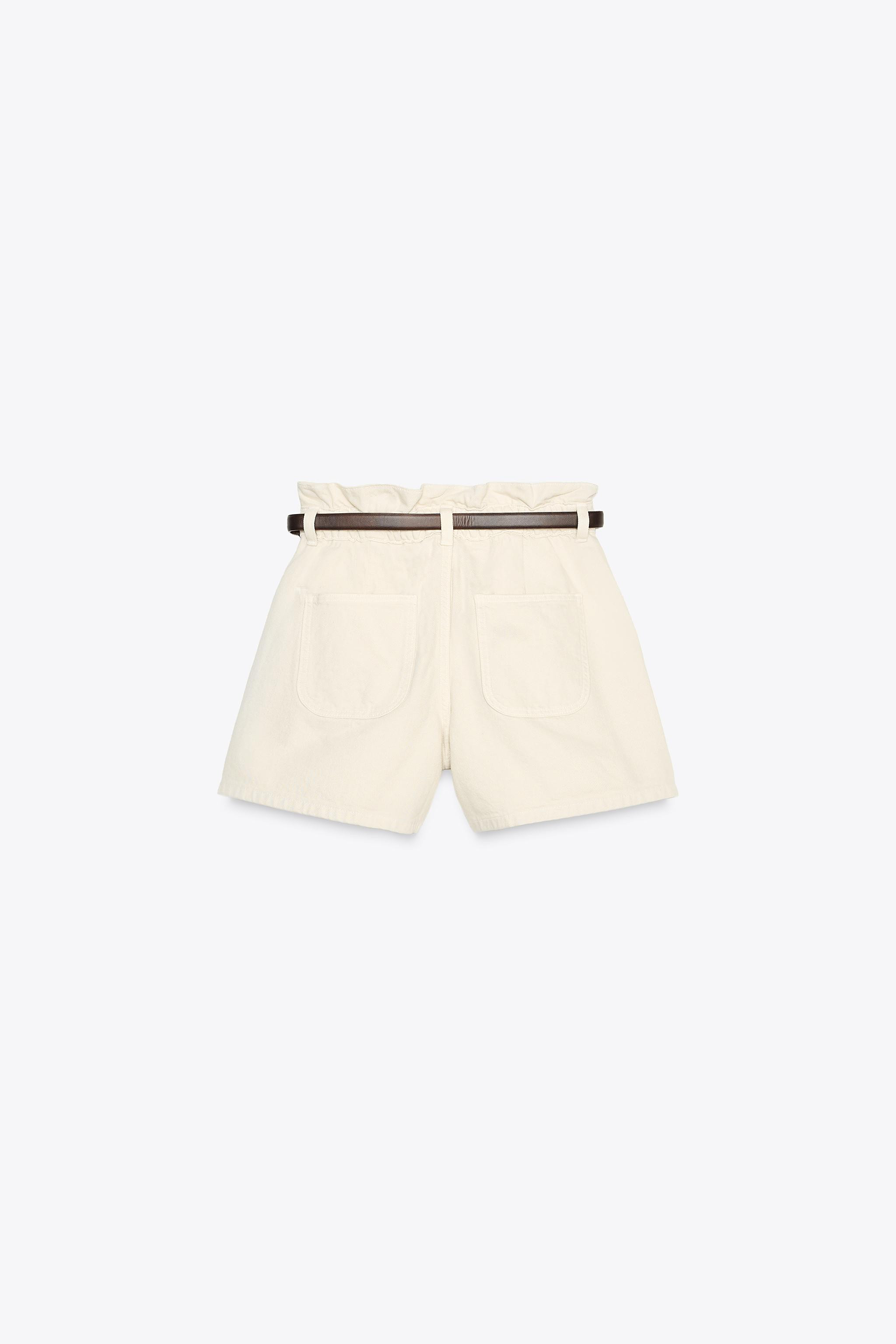 Z1975 DENIM PAPERBAG BELTED SHORTS | Zara US