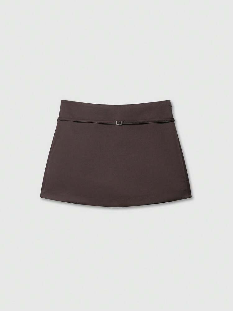 Women's Solid Color Zipper Waist Belt Skirt Pants | SHEIN