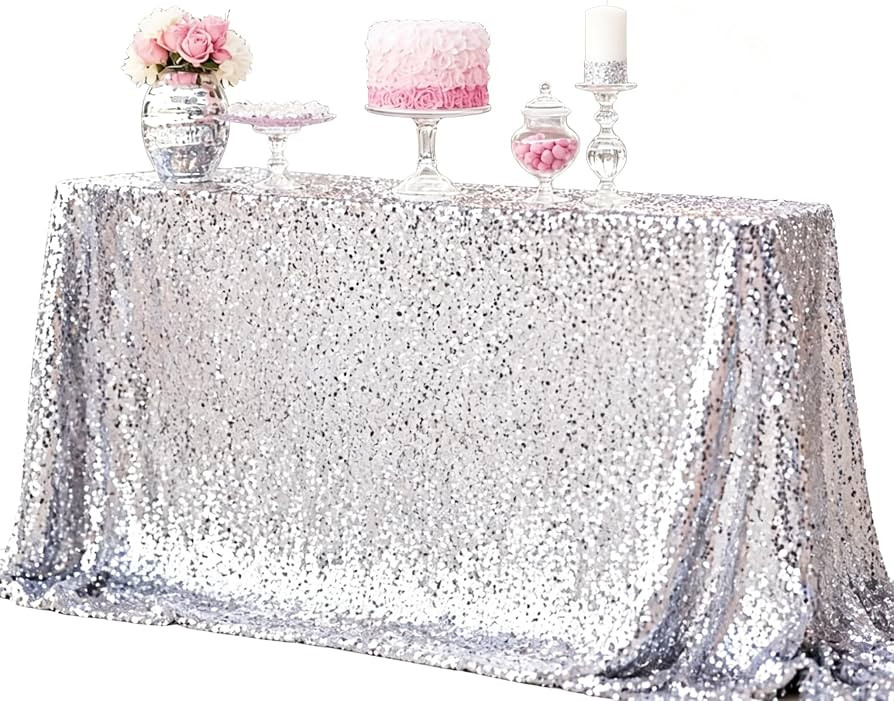 ShiDianYi Silver Sequin Tablecloth 50x72, Sparkly Glitter for Wedding Party | Amazon (US)