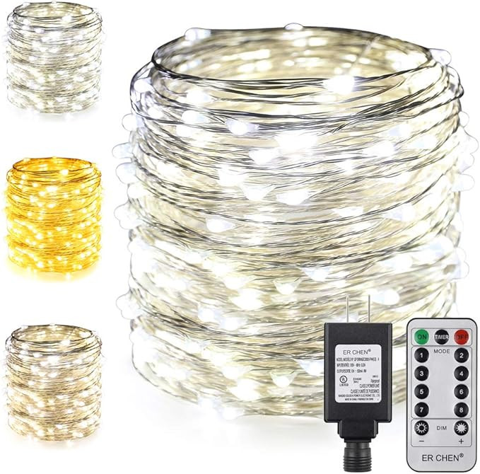 ErChen Dual-Color LED String Lights, 100 FT 300 LEDs Plug in Silvery Copper Wire 8 Modes Dimmable... | Amazon (US)