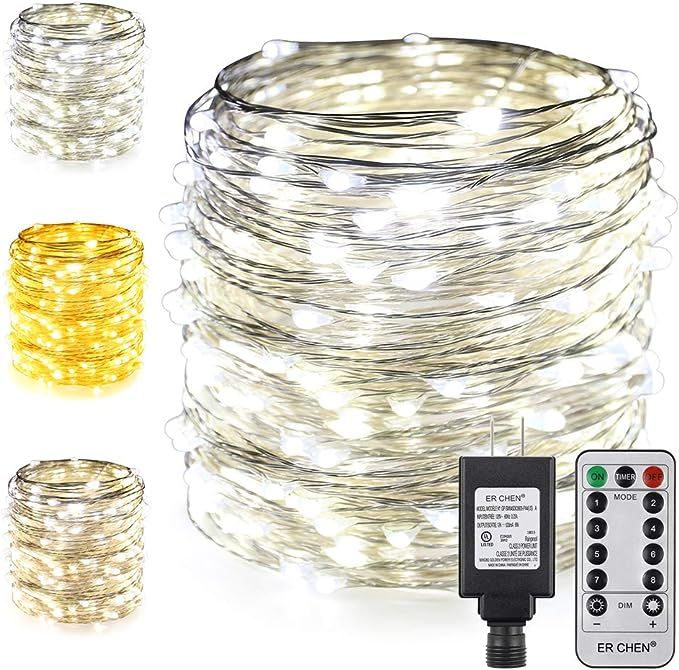 ErChen Dual-Color LED String Lights, 100 FT 300 LEDs Plug in Silvery Copper Wire 8 Modes Dimmable... | Amazon (US)