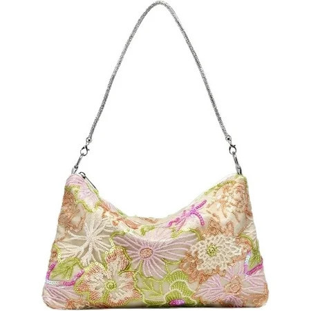 SPEKSEE Women’s Vintage Floral Embroidered Sequin PU Shoulder Bag, Stylish Top Handle Hobo Bag for Party Wedding Weekend | Walmart (US)