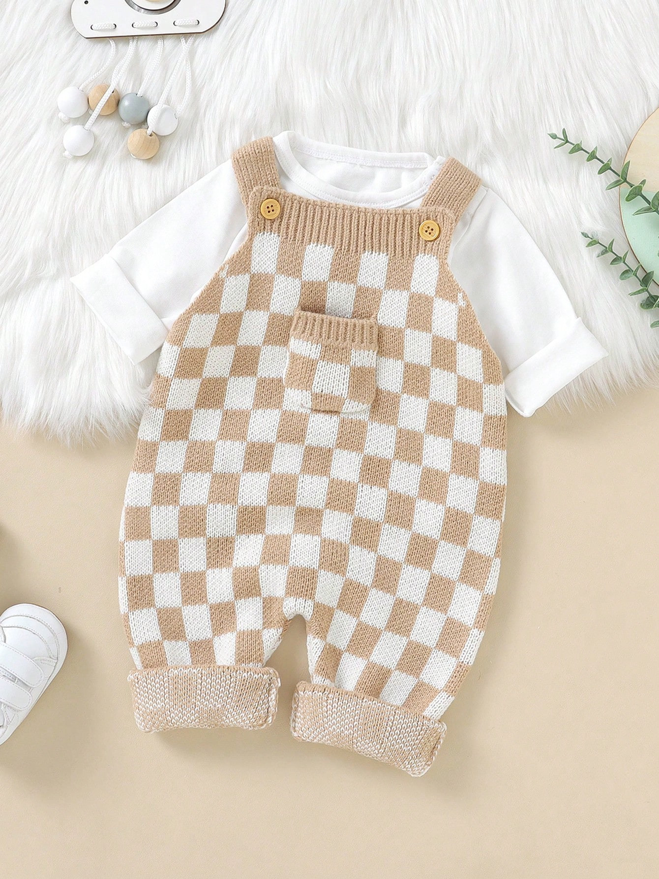 Baby Girls Checker Pattern Knit Jumpsuit Without Tee | SHEIN