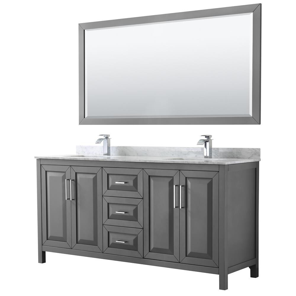 Wyndham Collection Daria 72-in Dark Gray Undermount Double Sink Bathroom Vanity with White Carrara Marble Natural Marble Top (Mirror Included) | Lowe's