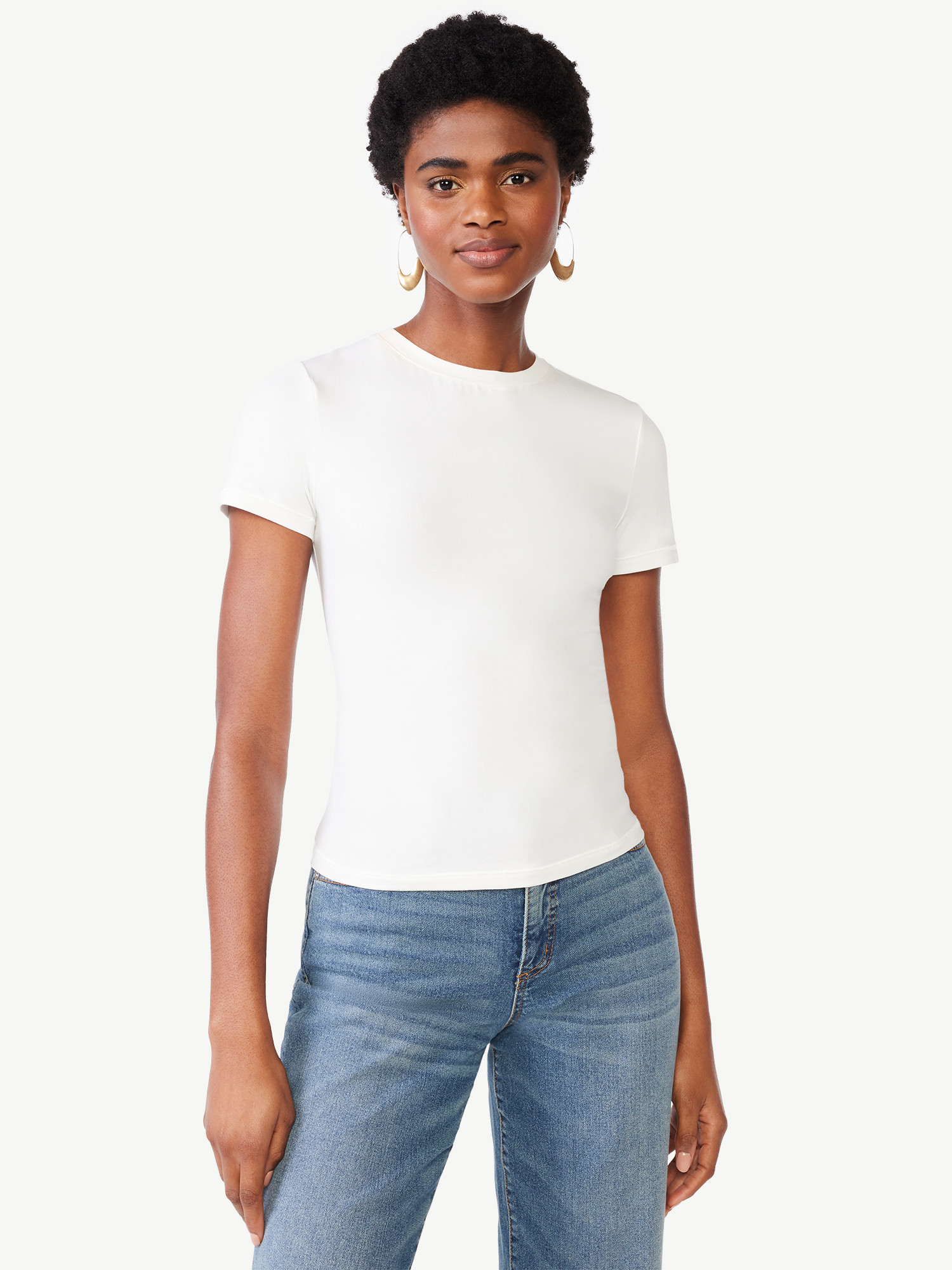 Scoop Women’s Ultimate Cotton Jersey Fitted High Neck Baby Tee, Sizes XS-XXL - Walmart.com | Walmart (US)